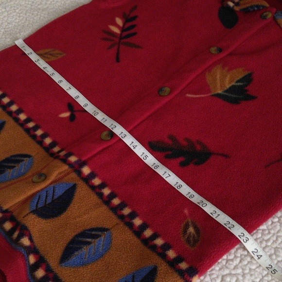Vintage Talbots Medium Leaf Print Full Button Front Fleece Sweater Jacket - Picture 9 of 12